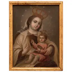 Virgen del Carmen, MÉXICO, SIGLO XIX, Óleo sobre tela