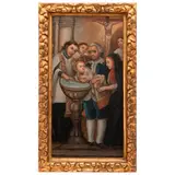 Escena Con Bautismo, MÉXICO, SIGLO XVIII, Óleo sobre tela