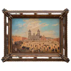 Vista de la Plaza Mayor, MÉXICO, SIGLO XIX, Óleo sobre tela