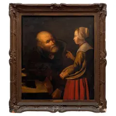 Abraham Bloemaert, ANCIANO CON DAMA, Óleo sobre tela