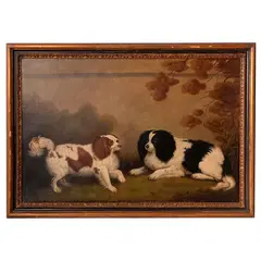 PAR DE PERROS PEQUINESES by Alessandro Maffei, Óleo sobre tela, sold Apr 2024