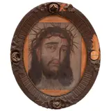 Divino Rostro, MÉXICO, SIGLO XIX, Óleo sobre tela adherido a tabla