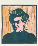 Gabriele Münter, Aurelie, 1906, Farblinolschnitt (rosé, orange, gelb, rot) auf Japan