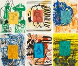 David Salle, Liveley Iris, 1992, Mappe mit sechs Lithografien mit Linoleum Reliefdruck auf Arches