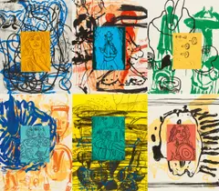 Liveley Iris by David Salle, 1992, Mappe mit sechs Lithografien mit Linoleum Reliefdruck auf Arches, sold Apr 2018
