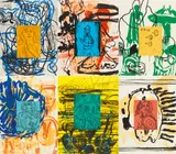 David Salle, Liveley Iris, 1992, Mappe mit sechs Lithografien mit Linoleum Reliefdruck auf Arches