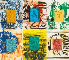 Liveley Iris by David Salle, 1992, Mappe mit sechs Lithografien mit Linoleum Reliefdruck auf Arches, sold Oct 2021