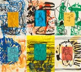 David Salle, Liveley Iris, 1992, Mappe mit sechs Lithografien mit Linoleum Reliefdruck auf Arches