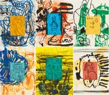 David Salle, Liveley Iris, 1992, Mappe mit sechs Lithografien mit Linoleum Reliefdruck auf Arches