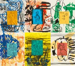Liveley Iris by David Salle, 1992, Mappe mit sechs Lithografien mit Linoleum Reliefdruck auf Arches, sold Mar 2023