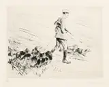 Max Liebermann, Jäger mit Hunden, 1924, Kaltnadelradierung auf VAN GELDER ZONEN (Wasserzeichen)