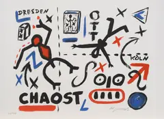 Chaos by A. R. Penck, Farblithografie auf leichtem Papier, sold Jun 2018