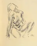 Georg Kolbe, Hockende, Kreidezeichnung auf Papier