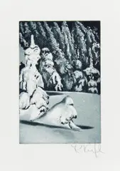 Ohne Titel (Schneelandschaft) by Karin Kneffel, Aquatintaradierung auf Bütten-Halbkarton, sold Oct 2017