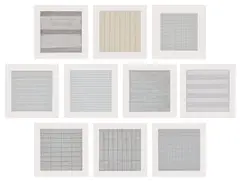 Agnes Martin, Paintings and Drawings 1974-1990, 1991, The complete set of ten lithographs in colours, on firm transparency paper, the full sheets loose (as issued), with texts, all contained in the original grey card portfolio with printed uppers, in the original sealed clear plastic packaging