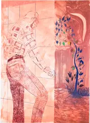 Anthony Cudahy, Gridded Wall / Apocalypse Tree, 2025, Unique lithograph in colours with hand-colouring in pencils, on Somerset Satin paper, the full sheet