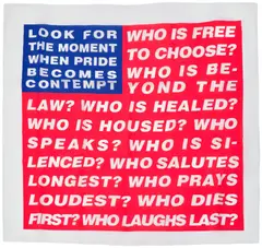 Barbara Kruger, Untitled (Flag), from Artists Band Together, 2020, Screenprint in colours, on cotton, folded (as issued), with leaflet, all contained in the original black paper envelope