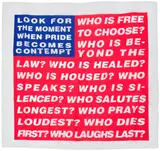 Barbara Kruger, Untitled (Flag), from Artists Band Together, 2020, Screenprint in colours, on cotton, folded (as issued), with leaflet, all contained in the original black paper envelope