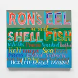 Bob and Roberta Smith, Ron's Eel and Shellfish, 2008, Unique enamel painting, on found and assembled wooden panels