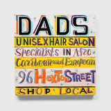 Bob and Roberta Smith, Dads Unisex Hair Salon, 2007, Unique enamel painting, on found and assembled wooden panels