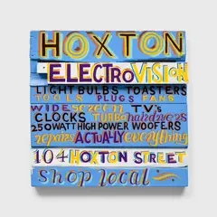 Bob and Roberta Smith, Hoxton Electrovision, 2007, Unique enamel painting, on found and assembled wooden panels