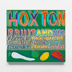 Bob and Roberta Smith, Hoxton Fruit and Veg, 2008, Unique enamel painting, on found and assembled wooden panels