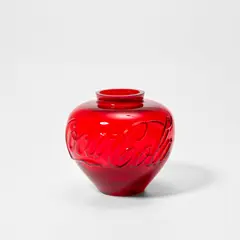Ai Weiwei, Glass Vase, 2023, Cast translucent red glass vase, contained in the original wooden presentation box with printed artist's name and title