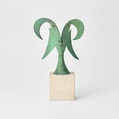 Jean Cocteau, Chèvre-pied (Goat's Foot), 1958, Bronze sculpture with green patina with stone base
