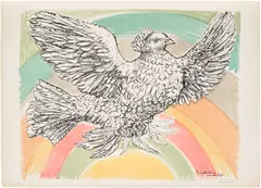 Pablo Picasso, Colombe volant (à l'arc-en-ciel) (Flying Dove in a Rainbow) (Bl. 712, see M. 214), 1952, Lithograph in colours, on Arches paper, with full margins