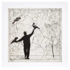 William Kentridge, Bird Catching: one plate, 2006, Drypoint and aquatint, on Hahnemühle paper, with full margins