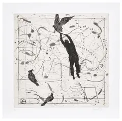 William Kentridge, Bird Catching: one plate, 2006, Drypoint and aquatint, on Hahnemühle paper, with full margins