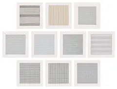 Agnes Martin, Paintings and Drawings 1974-1990, 1991, The complete set of ten lithographs in colours, on firm transparency paper, the full sheets loose (as issued), with the accompanying book, all contained in the original grey card portfolio with printed artist's name and title