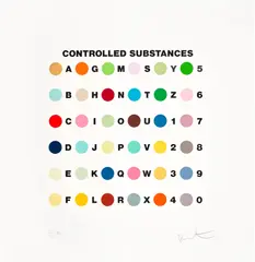 Controlled Substances Key Spot by Damien Hirst, 2011, Screenprint with glaze and debossing in colours, on Somerset Satin paper, with full margins, sold May 2026