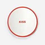 Barbara Kruger, Untitled (2Kiss), 2024, Screenprint in red, on mirror-polished stainless steel multiple