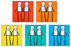 Stik, Holding Hands (Red, Orange, Yellow, Green, Blue), 2020, The complete set of five offset lithographs in colours, on wove paper folded (as issued), with full margins