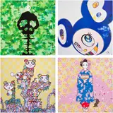 Time - Camouflage Moss Green; And Then... All Things Good and Bad, All Days Fine and Rough; Pandas Panda Cubs Pandas; and Maiko in Kyoto, Cherry Blossoms on Blue by Takashi Murakami, 2009; 2014; 2019; and 2024, Four offset lithographs in colours, on smooth wove paper, the full sheets, sold May 2026
