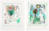 Marc Chagall, Les quinze dernières lithographies de Marc Chagall (Marc Chagall's Last Fifteen Lithographs): plate 2 and 11 (M. 1036; 1047), 1984-85, Two lithographs in colours, on Arches paper, with full margins