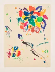 Sam Francis, Untitled (SFE-075) (L. I114), 1990, Aquatint and monoprint in colours, with Chine-collé to Twinrocker paper, with full margins
