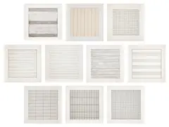 Agnes Martin, Paintings and Drawings 1974-1990, 1991, The complete set of ten lithographs in colours, on firm transparency paper, the full sheets loose (as issued), with texts, all contained in the original grey card portfolio with printed uppers, in the original sealed clear plastic packaging