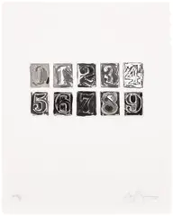 Jasper Johns, 0-9 (U.L.A.E. 155), 1975, Etching and aquatint, on Barcham Green laid paper watermarked with the artist's signature, with full margins