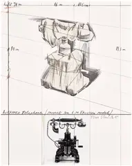 Wrapped Telephone, Project for L. M. Ericsson Model (S. 119) by Christo & Jeanne-Claude, 1985, Lithograph in colours with collage of fabric, twine and photograph, on Arches paper mounted to Museum board (as issued),, offered Sep 2026