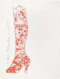 Andy Warhol, A Whole Stocking Full of Good Wishes, 1956, Offset lithograph in red, on Ticonderoga Text laid paper, with full margins