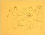 Andy Warhol, Children Playing Ring Around the Rosie (Happy December), 1954, Offset lithograph, on lightweight yellow Adirondack Bond paper, the full sheet