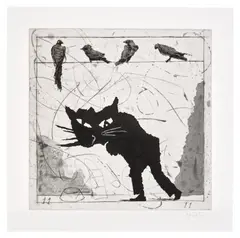 William Kentridge, Bird Catching: one plate, 2006, Drypoint and aquatint, on Hahnemühle paper, with full margins