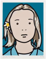 Elena, Schoolgirl (With Lotus Blossom) (C. 103) by Julian Opie, 2006, Screenprint in colours, on Somerset Satin paper, with full margins, sold Sep 2026