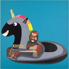 Derrick Adams, Self Portrait on Float, 2019, Woodcut in colours with gold leaf and collage, on wove paper, the full sheet