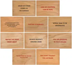 Jenny Holzer, Truisms: ten works, 2018, Ten screenprints in colours, on wood