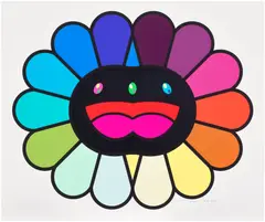 Takashi Murakami, Multicolor Double Face: Black, 2020, Screenprint in colours with glitter varnish, on wove paper, with full margins