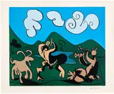 Pablo Picasso, Faunes et chèvre (Fauns and Goat) (Bl. 934, Ba. 1263), 1959, Linocut in colours, on Arches paper, with full margins