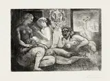 Pablo Picasso, Quatre femmes nues et tête sculptée (Four Nude Women and a Sculpted Head), plate 82 from La Suite Vollard (Bl. 219, Ba. 424), 1934, Etching, on Montval laid paper watermarked Vollard , with full margins